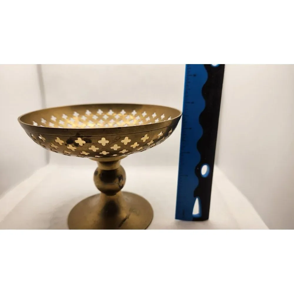 Vintage Boho‎ Brass Pedestal Bowl 6
